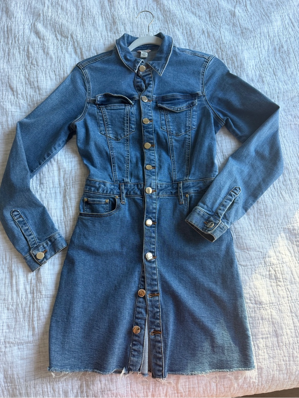 Guess Blue Denim Button-Front Jacket Dress